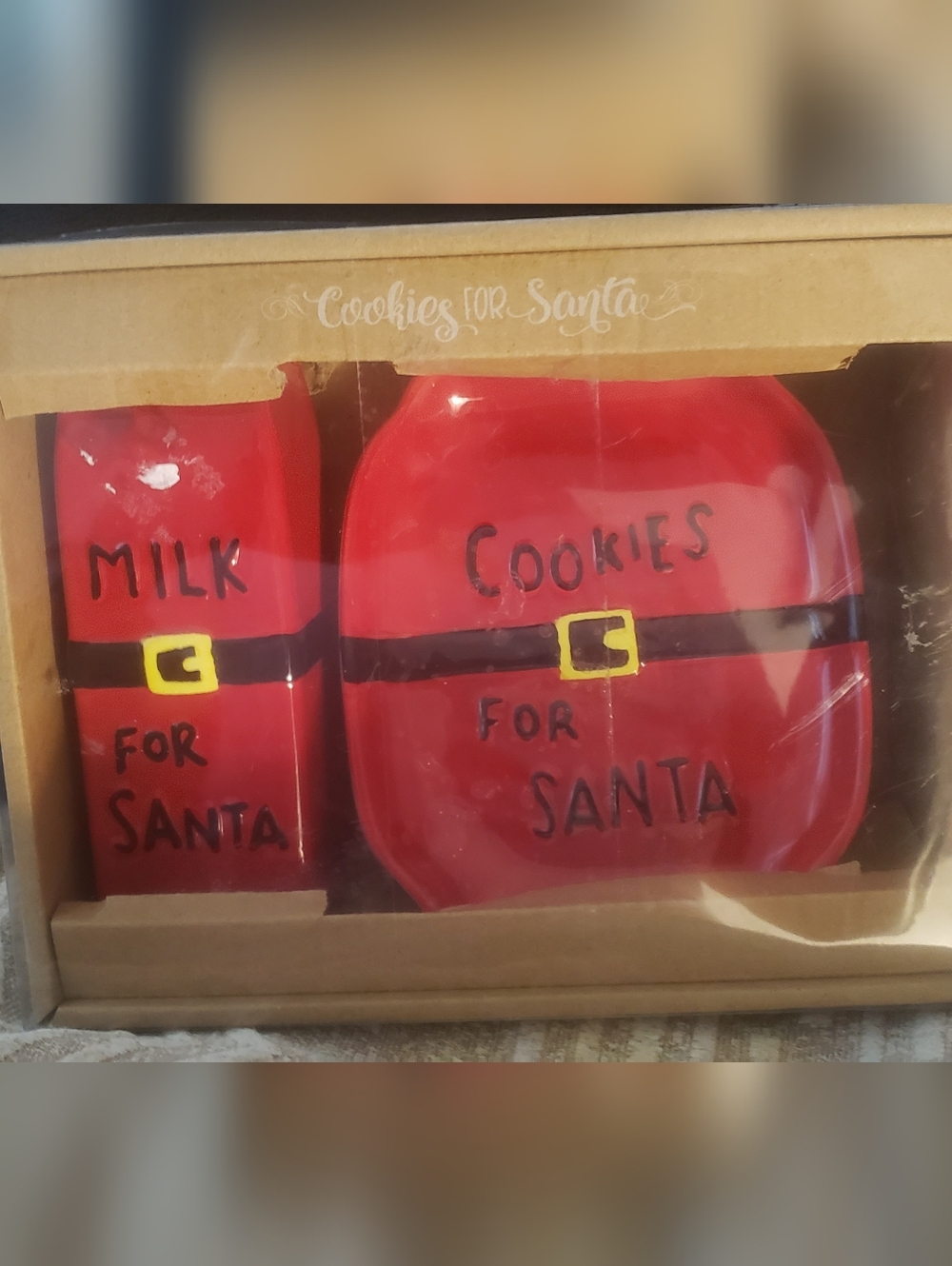 Santa Belt Milk & Cookies Jug & Plate Set - Red & Black. New in Box